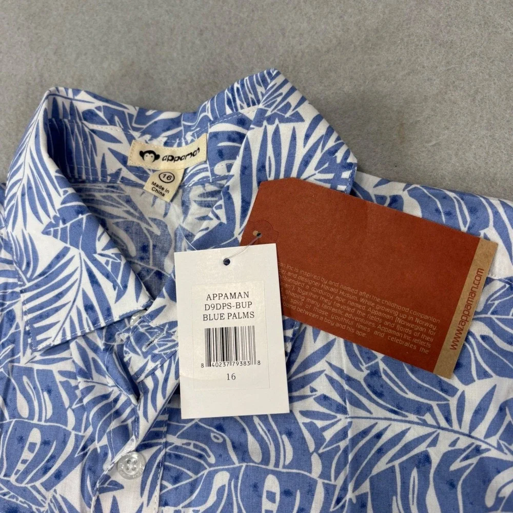 NWT Appaman Boys short sleeve button‎ up size 16 Blue Palms